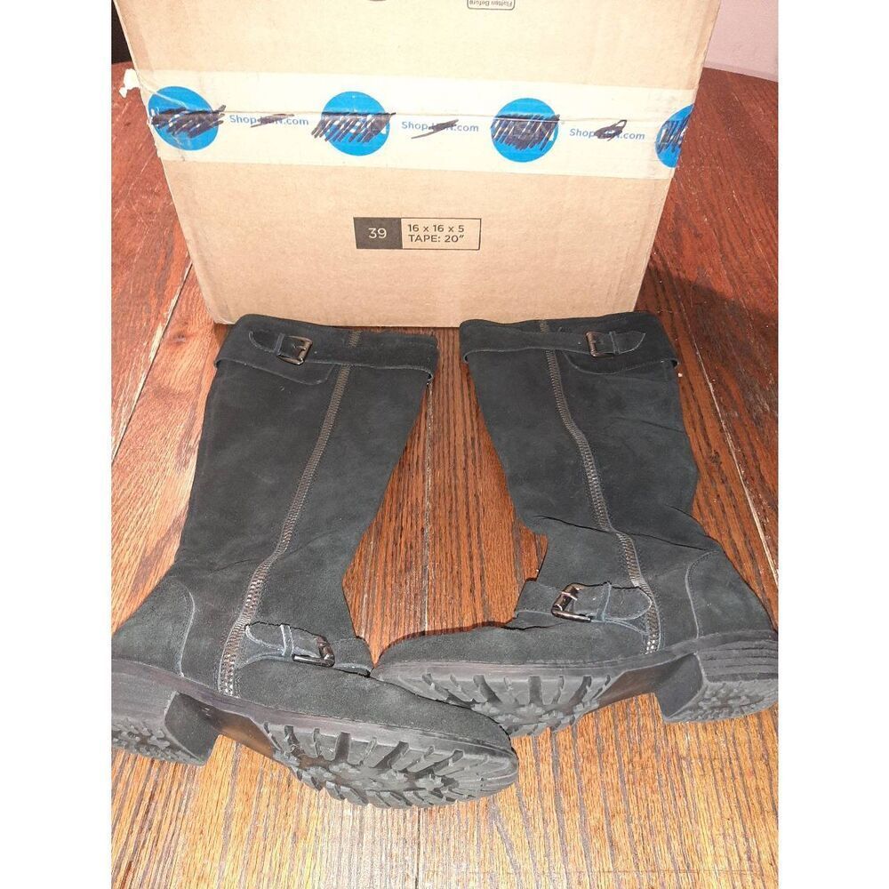 Size 7 Steve Madden Black Leather Suede P-Dalee Tall Boots